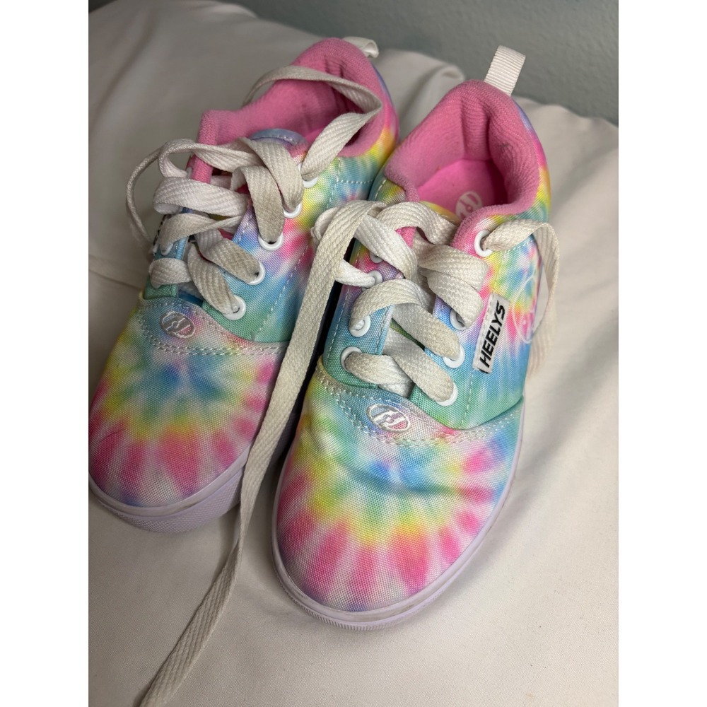 Heelys Kids Tie Dye Roller Shoes Pink Blue Yellow Lace Up Sneakers Youth 1